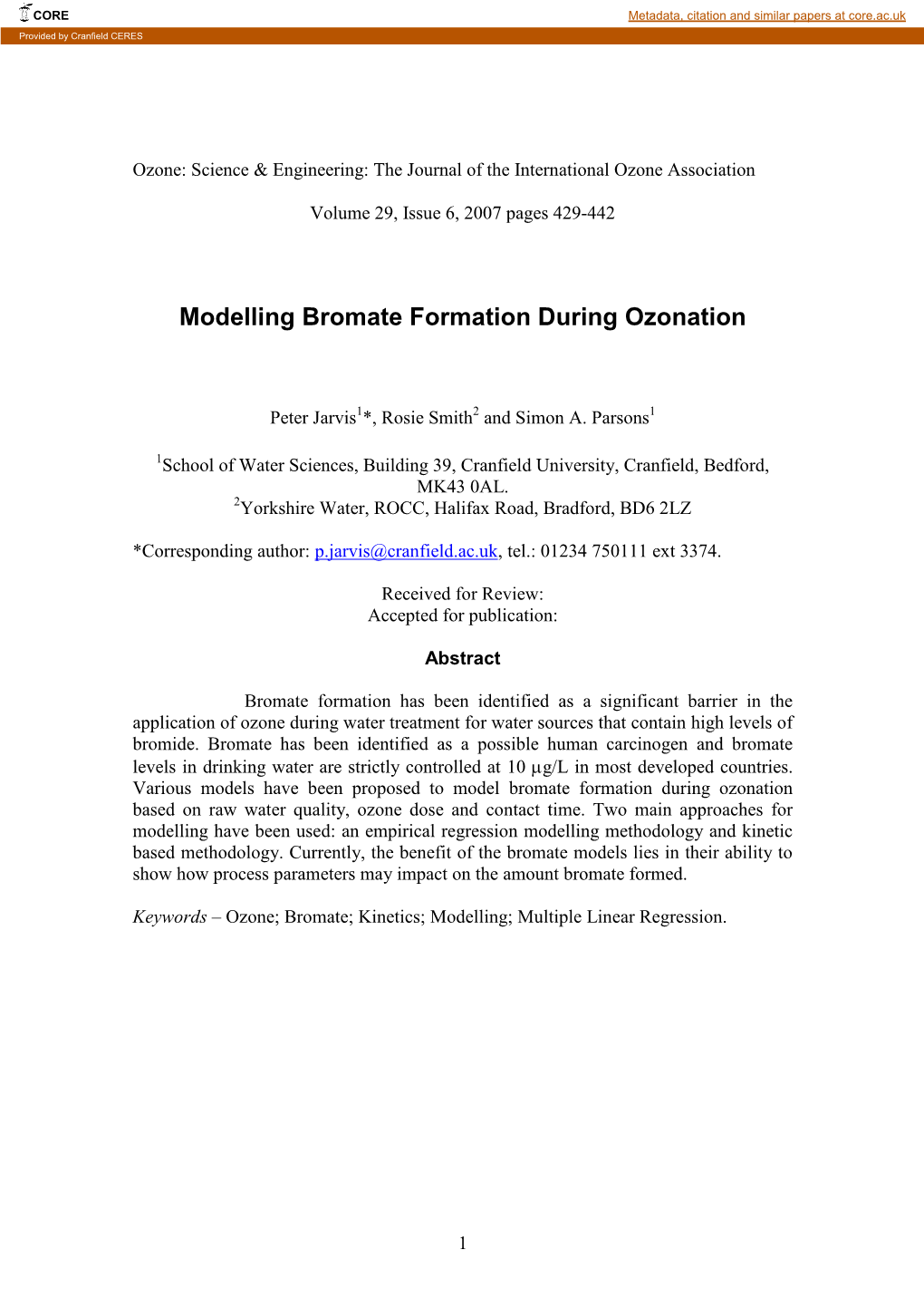 Modelling Bromate Formation During Ozonation