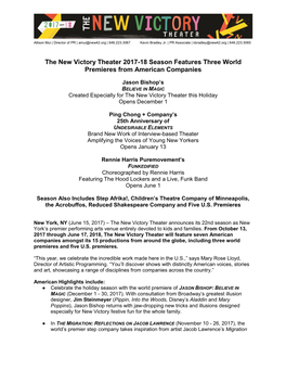The New Victory Theater 2017-18 Season Features Three World Premieres from American Companies
