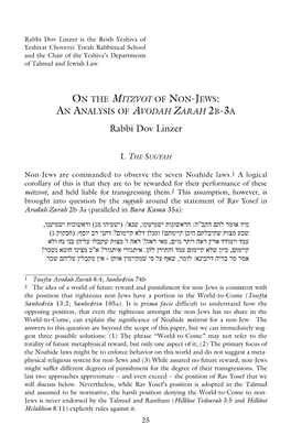 ON the MITZVOT of NON-JEWS: an ANALYSIS of AVODAH ZARAH 2B-3A Rabbi Dov Linzer