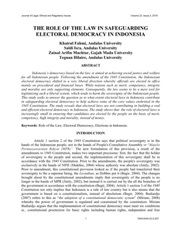 The Role of the Law in Safeguarding Electoral Democracy in Indonesia