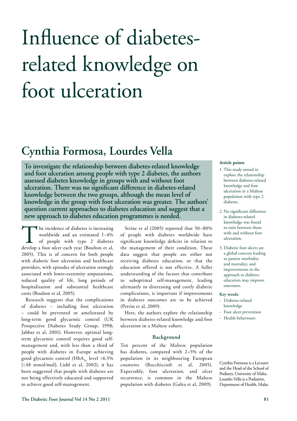 Influence of Diabetes- Related Knowledge on Foot Ulceration