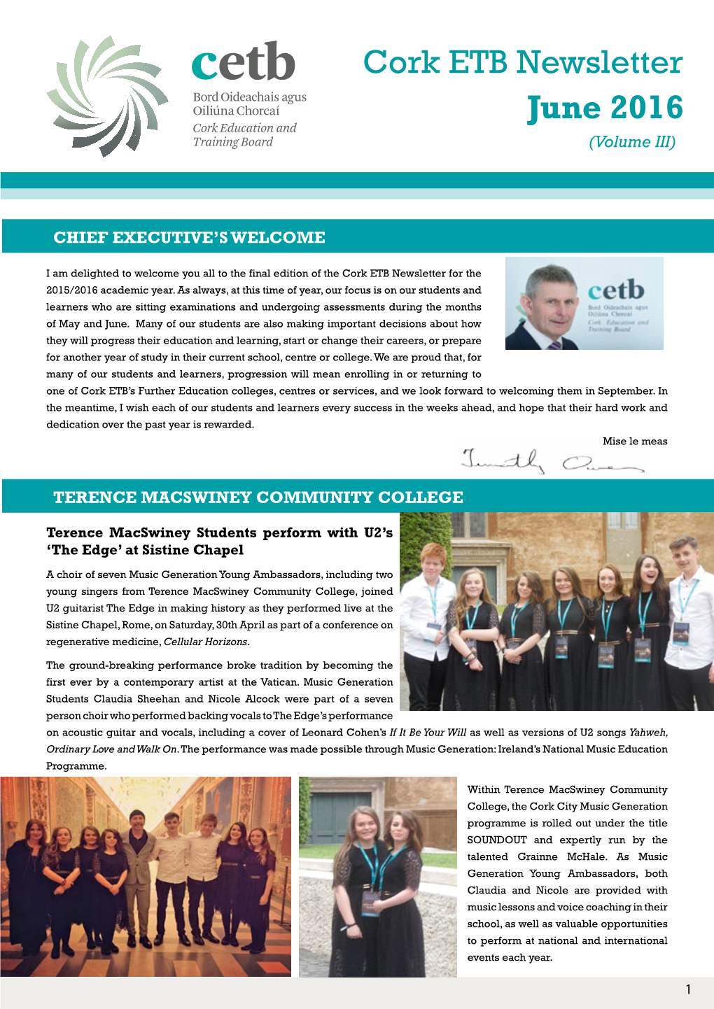 Cork ETB Newsletter June 2016 (Volume III)