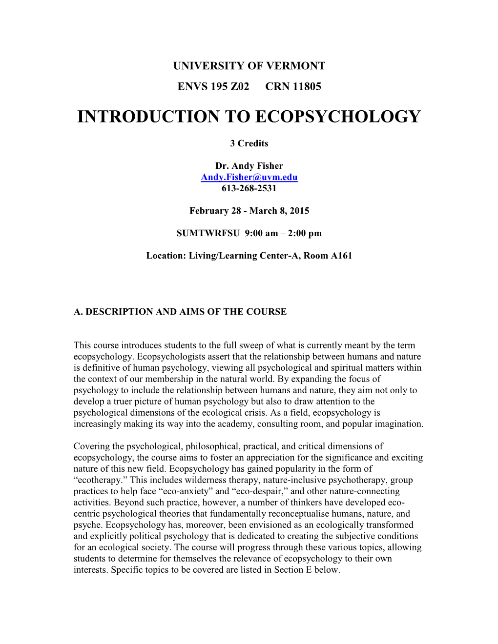 Introduction to Ecopsychology