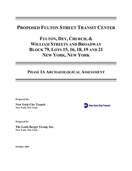 Appendix H – Cultural Resources H-1 New York City Transit, Fulton Street Transit Center, New York