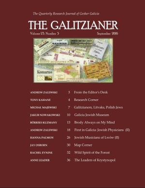 THE GALITZIANER Volume 23, Number 3 September 2016