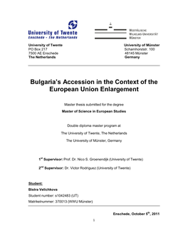 Bulgaria's Accession in the Context of the European Union Enlargement