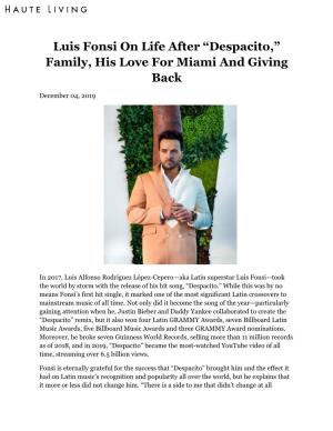 Luis Fonsi on Life After “Despacito,” Family, His Love for Miami and Giving Back
