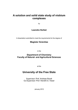 A Solution and Solid State Study of Niobium Complexes University Of