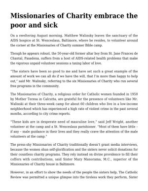 Missionaries of Charity Embrace the Poor and Sick