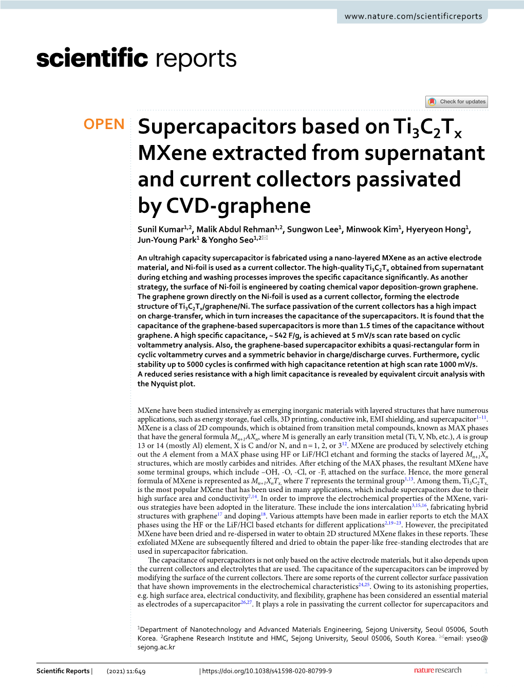 Supercapacitors Based on Ti3c2tx Mxene Extracted from Supernatant and Current Collectors Passivated by CVD-Graphene