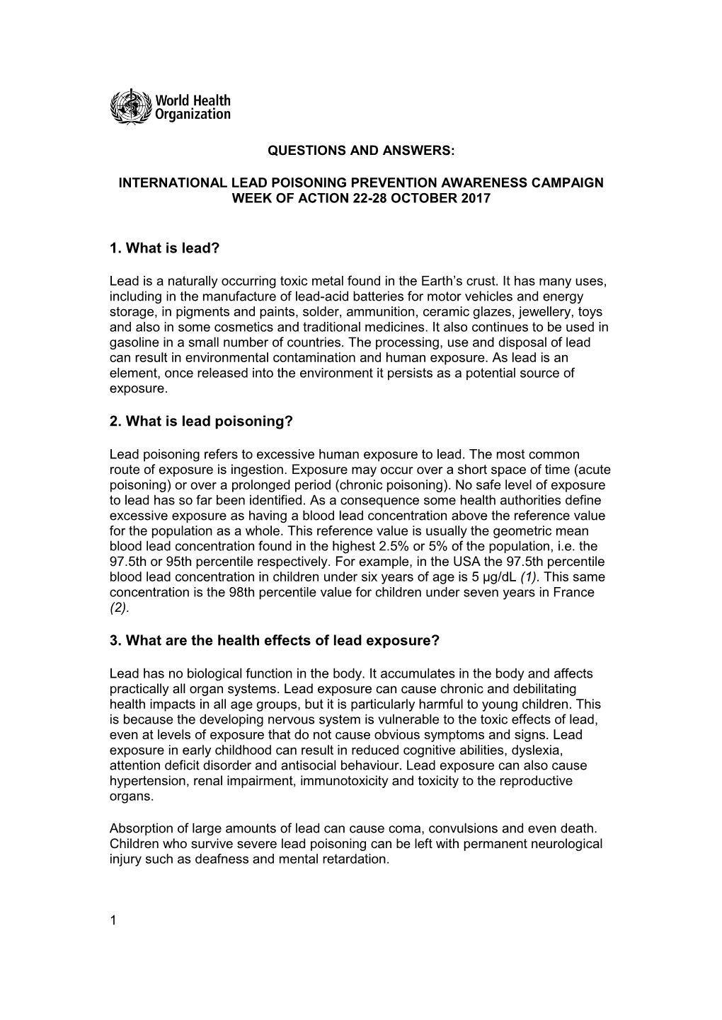 2. What Is Lead Poisoning? 3. What Are the Health Effects of Lead Exposure?