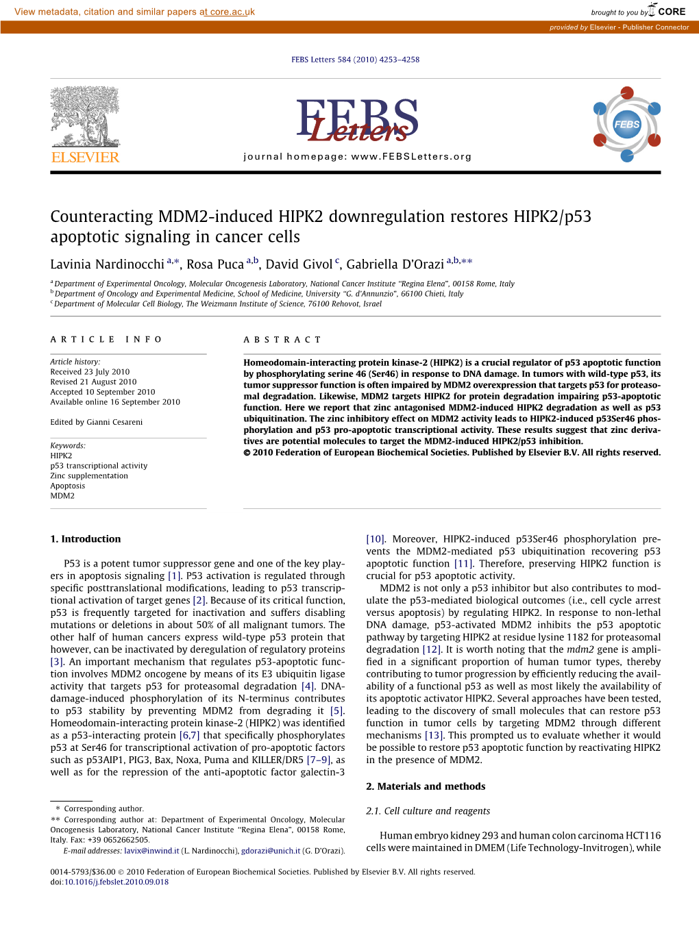 Counteracting MDM2-Induced HIPK2 Downregulation Restores HIPK2/P53