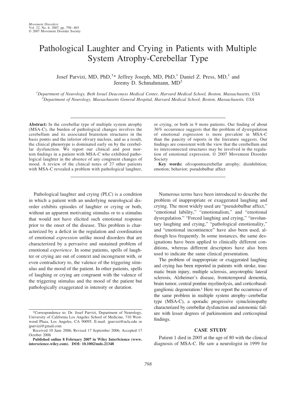 Pathological Laughter and Crying in Patients with Multiple System Atrophy-Cerebellar Type