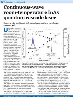 Continuous-Wave Room-Temperature Inas Quantum Cascade Laser