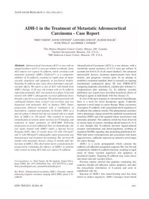ADH-1 in the Treatment of Metastatic Adrenocortical Carcinoma - Case Report