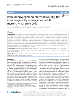 Measuring the Immunogenicity of Allogeneic Adult Mesenchymal Stem Cells Alix K