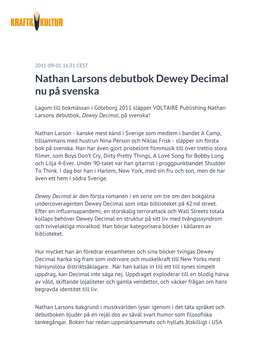 Nathan Larsons Debutbok Dewey Decimal Nu På Svenska