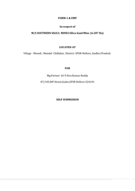 FORM-1 & EMP in Respect of M/S SOUTHERN SILICA MINES Silica