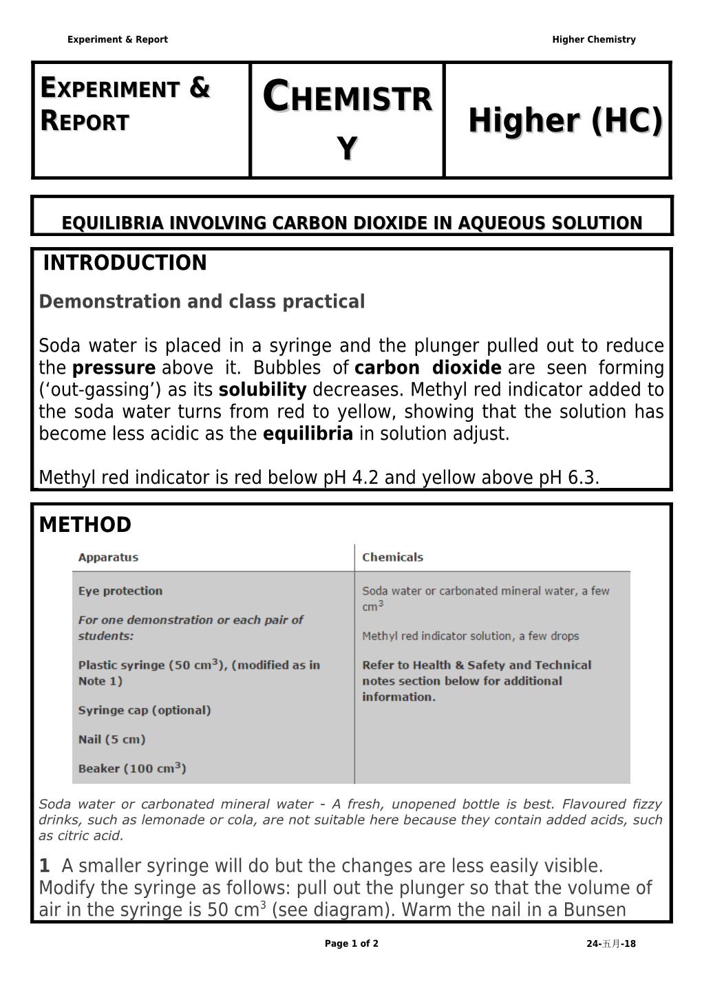 Equilibria Involving Carbon Dioxide in Aqueous Solution