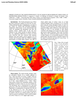 Observations of the North Permanent Cap of Mars in Mid-Summer by Omega/Mex at Km Per Pixel Resolutions