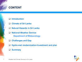 Introduction Climate of Sri Lanka Natural Hazards in Sri Lanka National Weather Service