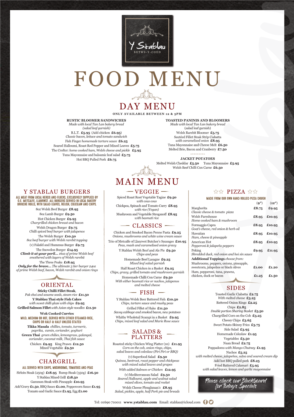 Food Menu Day Menu Only Available Between 12 & 5Pm