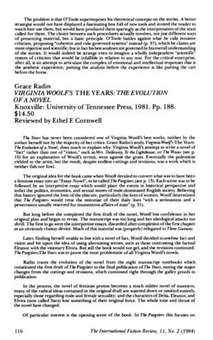 Grace Radin VIRGINIA WOOLF's the YEARS: the EVOLUTION of a NOVEL Knoxville: University of Tennessee Press, 1981