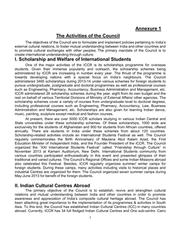 Annexure 1 the Activities of the Council