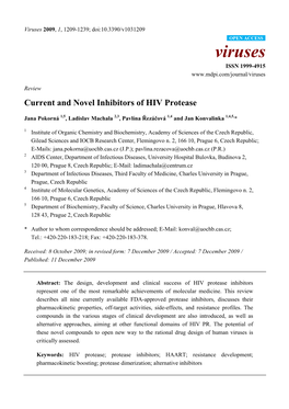 Current and Novel Inhibitors of HIV Protease