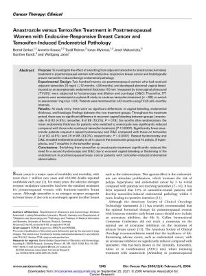 Anastrozole Versus Tamoxifen Treatment in Postmenopausal