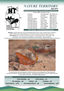 NATURE TERRITORY April 2011 Newsletter of the Northern Territory Field Naturalists Club Inc