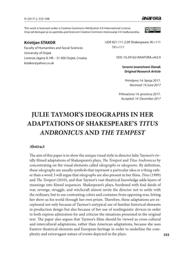 Julie Taymor's Ideographs in Her Adaptations of Shakespeare's Titus Andronicus and the Tempest
