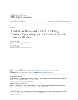 Exploring Chemical Oceanography in the Coastal Zone-The History and Future Gregory A