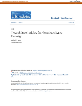 Toward Strict Liability for Abandoned Mine Drainage Michael D