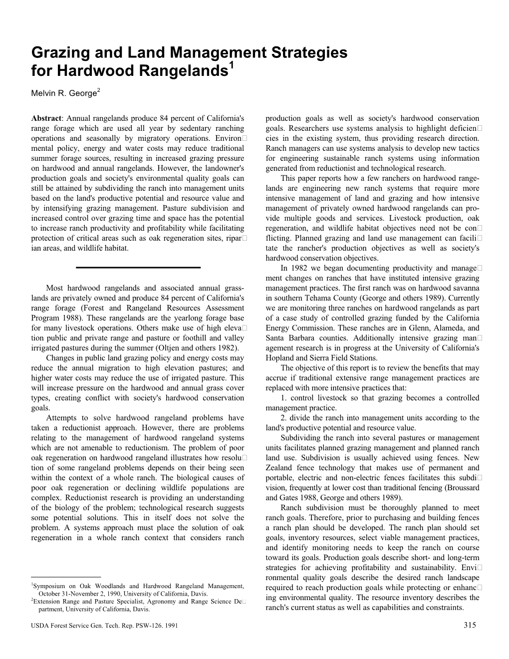 Grazing and Land Management Strategies for Hardwood Rangelands1