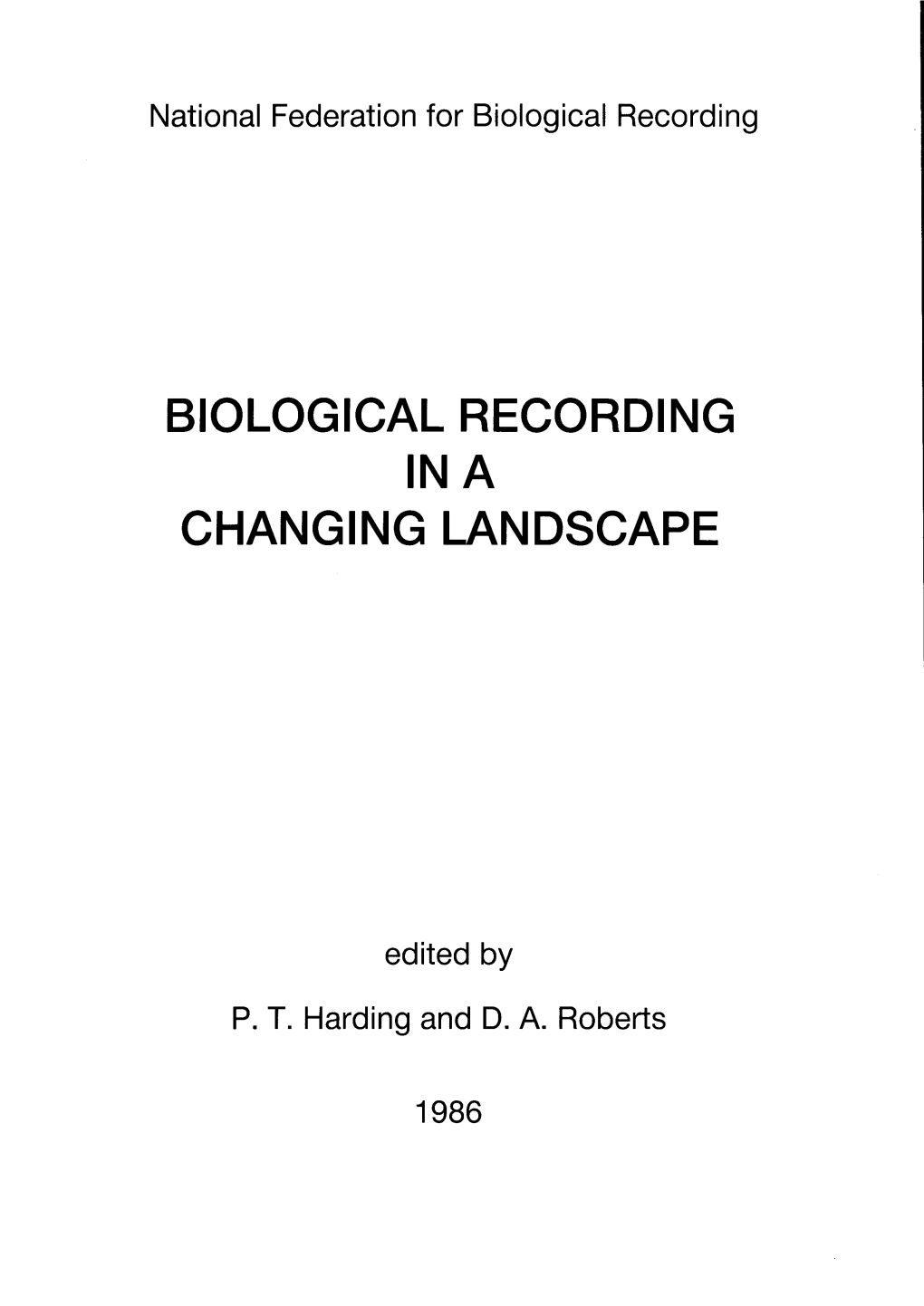 Biological Recording Ina Changing Landscape