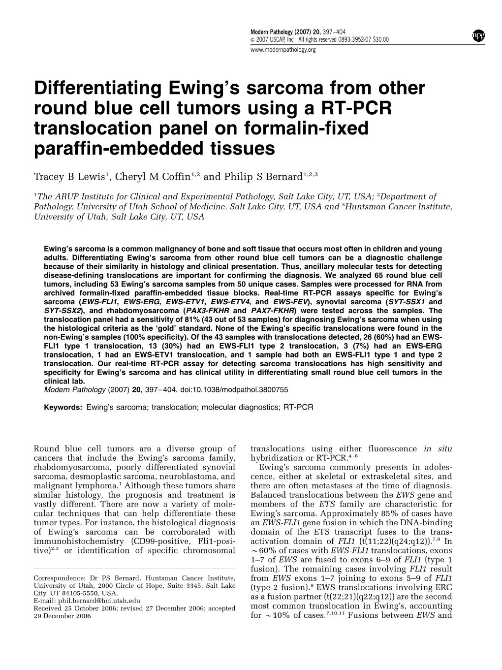 Differentiating Ewing's Sarcoma from Other Round Blue Cell Tumors Using A