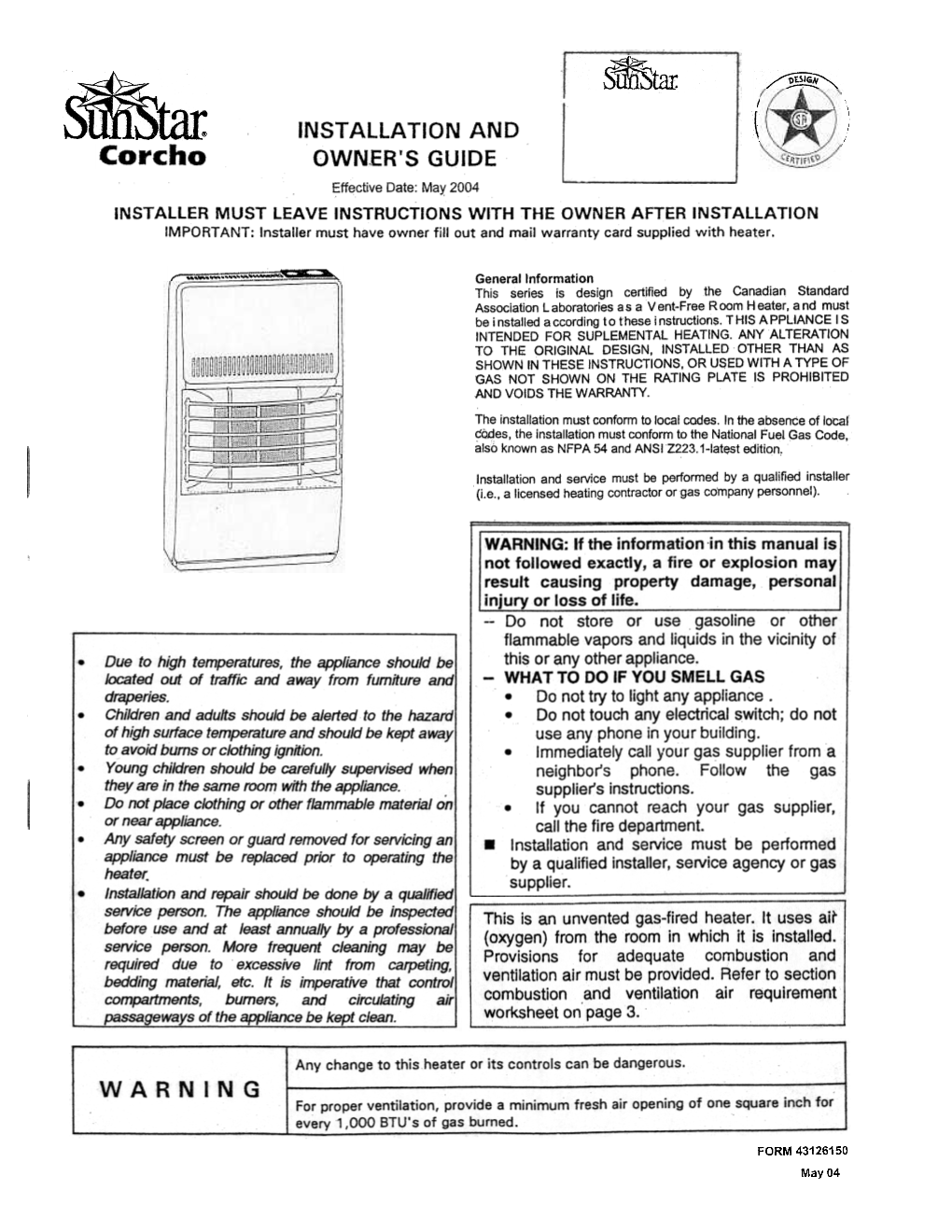 INSTALLATION and Corcho QWN,ER's GUIDE