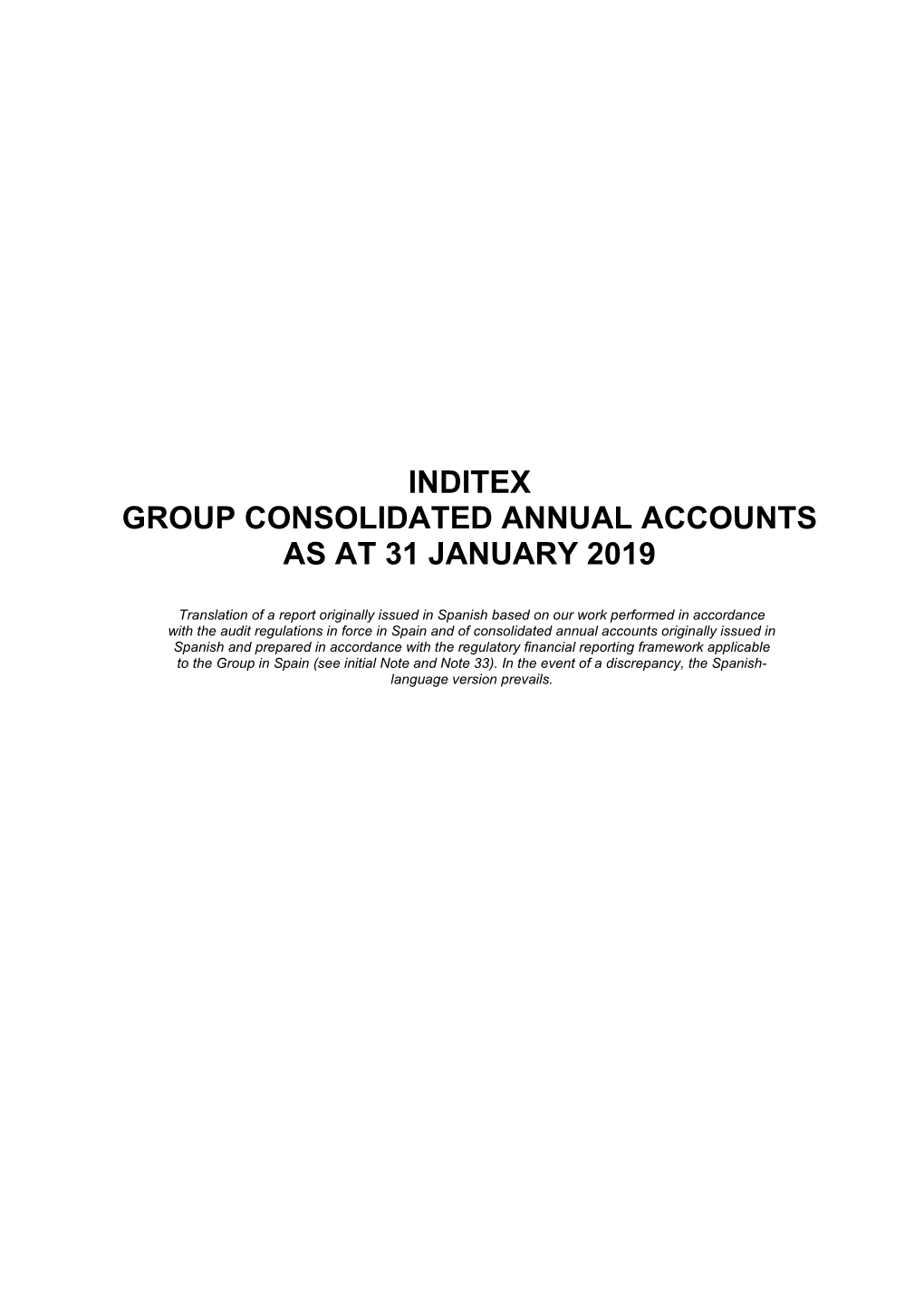 Inditex Group Consolidated Annual Accounts As at 31 January 2019