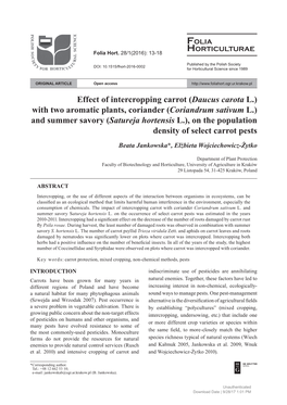 (Daucus Carota L.) with Two Aromatic Plants, Coriander (Coriandrum Sativum