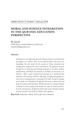 Moral and Science Integration in the Qur'anic Education Perspective