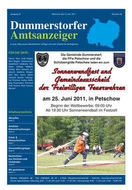 Juni 2011 Nummer 06 Dummerstorfer Amtsanzeiger in Einer Völlig Neuen Überarbeiteten Auflage Und Mehr Inhalten Für Die Regionen