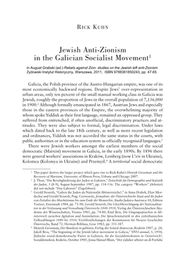 Jewish Anti-Zionism in the Galician Socialist Movement1
