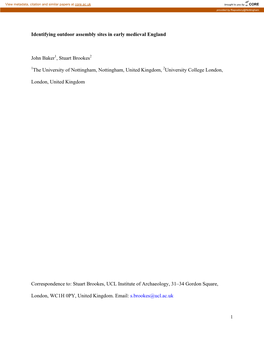 Identifying Outdoor Assembly Sites in Early Medieval England John Baker1, Stuart Brookes2 1The University of Nottingham, Notting