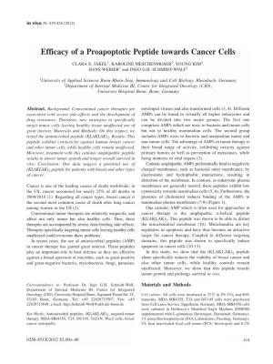 Efficacy of a Proapoptotic Peptide Towards Cancer Cells