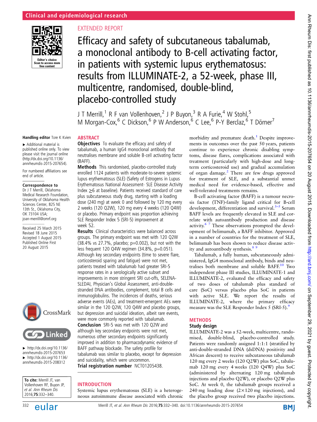 Efficacy and Safety of Subcutaneous Tabalumab, a Monoclonal Antibody