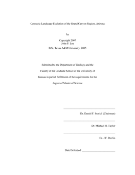 Cenozoic Landscape Evolution of the Grand Canyon Region, Arizona