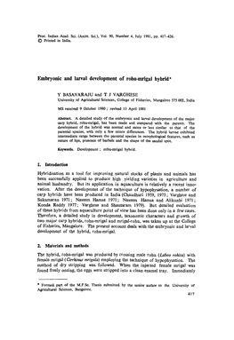 Embryonic and Larval Development of Rohu-Mrigal Hybrid"