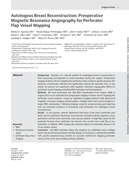 Preoperative Magnetic Resonance Angiography for Perforator Flap Vessel Mapping