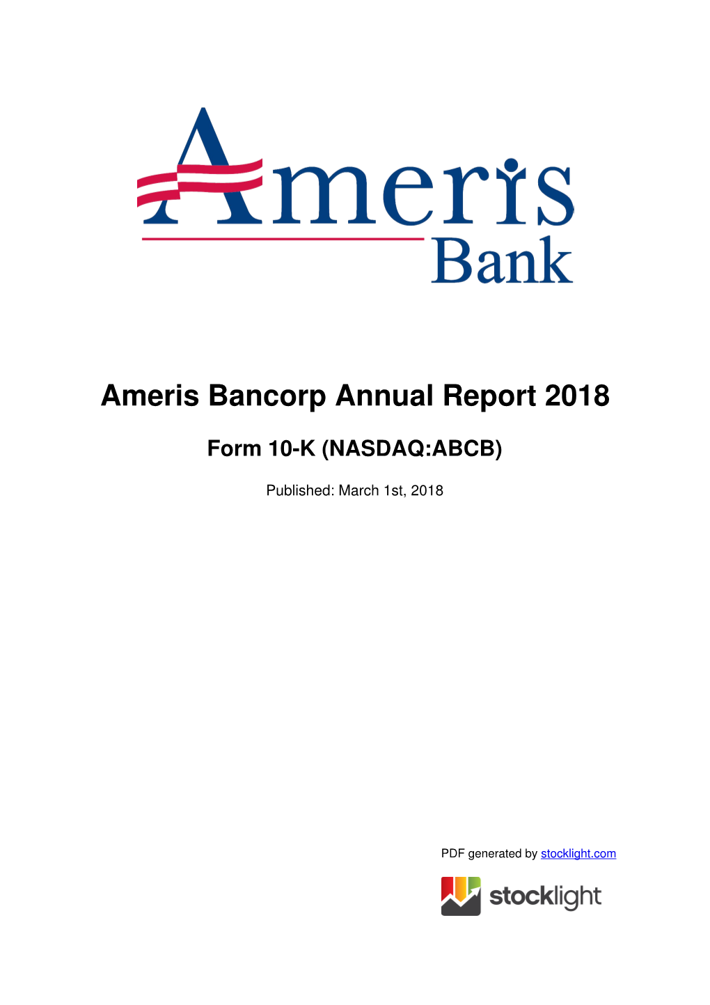 Ameris Bancorp Annual Report 2018